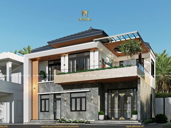 mẫu biệt thự mái nhật 2 tầng
